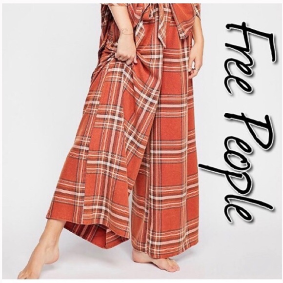 red plaid wide leg pants